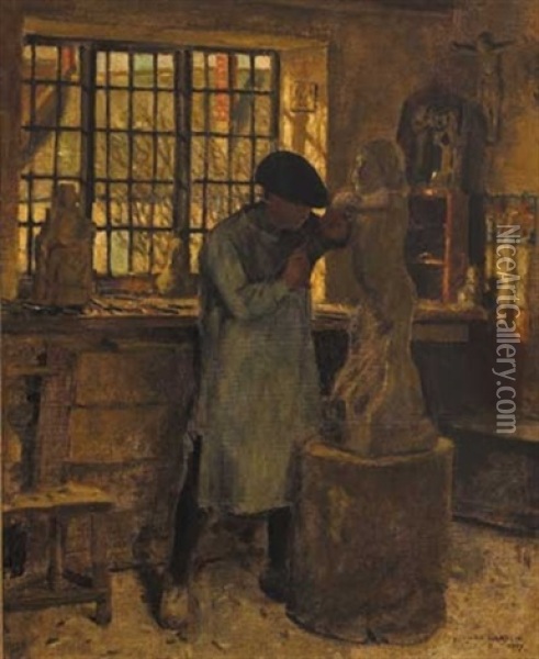 The Sculptor - The Workshop Oil Painting - Norman Garstin