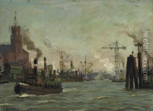The Harbour Of Hamburg Oil Painting - Wilhelm Eberhardt