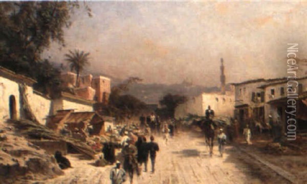 A Turkish Village Scene Oil Painting - Hermann (August) Kruger