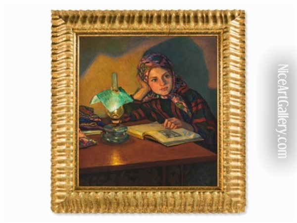 Reading Girl Oil Painting - Nikolai Petrovich Bogdanov-Bel'sky