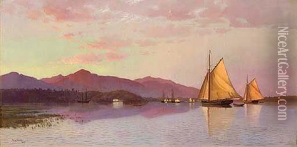 The Hudson River Looking Towards The Catskills Oil Painting - Francis Augustus Silva