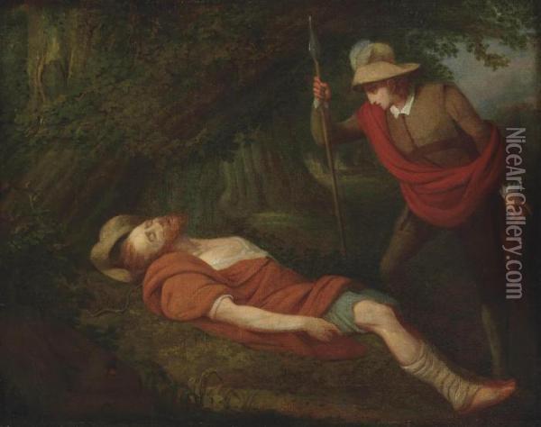 Orlando Finding His Brother In The Forest Oil Painting - Richard Westall