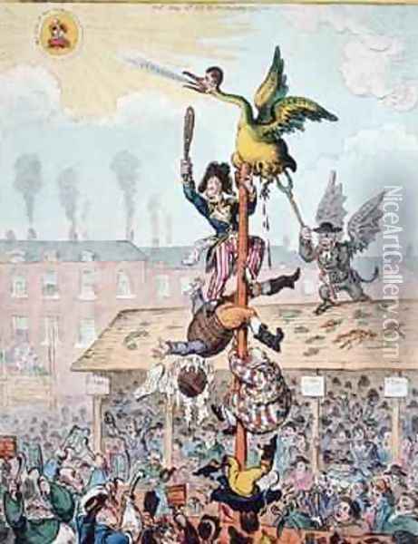 Election Candidate or the Republican Goose at the Top of the Pole Oil Painting - James Gillray