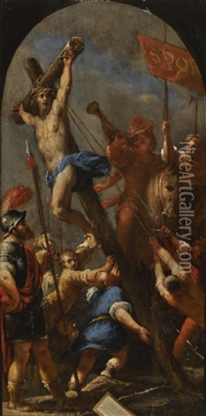 The Raising Of The Cross Oil Painting - Sebastiano Mazzoni