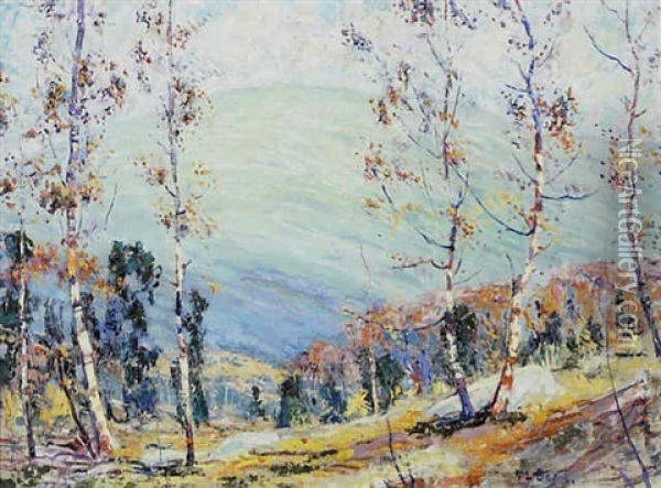 Autumn View Of A Mountain Through Birches Oil Painting - George Louis Berg