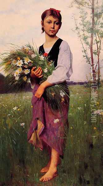 The Flower Picker Oil Painting - Francois Alfred Delobbe