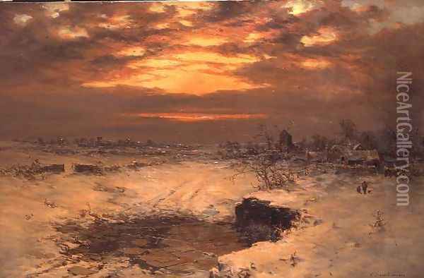 A Winter Sunset Near Hedingham Oil Painting - Charles Branwhite