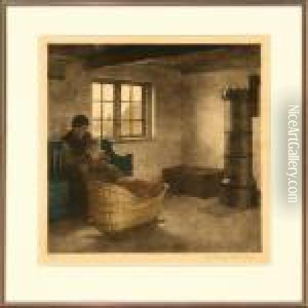 Interior With A Motherand Child, Hornbaek In Denmark Oil Painting - Peder Vilhelm Ilsted