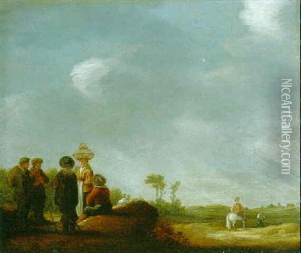 Peasants Conversing On A Path In A Dune Landscape Oil Painting - Pieter de Neyn