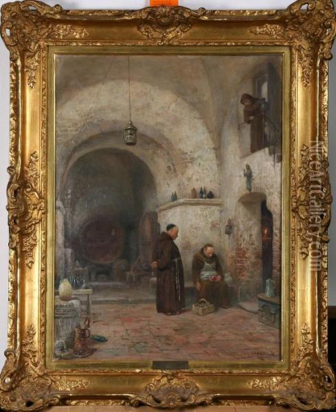 Munkar I Klosterinterior Oil Painting - Frans Wilhelm Odelmark