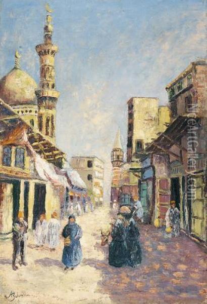 Strasse In Kairo Oil Painting - Adolfo Belimbau