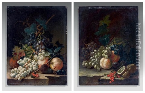 Nature Morte Aux Raisins, Figues Et Framboises Et Nature Morte Aux Raisins, Figues, Citron Et Groseille (pair) Oil Painting - Johann Amandus Winck