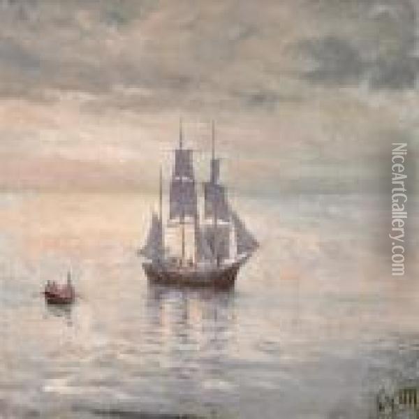 A Sailing Boat And Apram I Quiet Water Oil Painting - Christian Molsted
