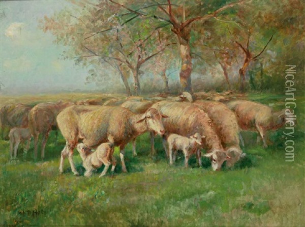Weidende Schafe In Fruhlingslandschaft Oil Painting - Johann Daniel Holz