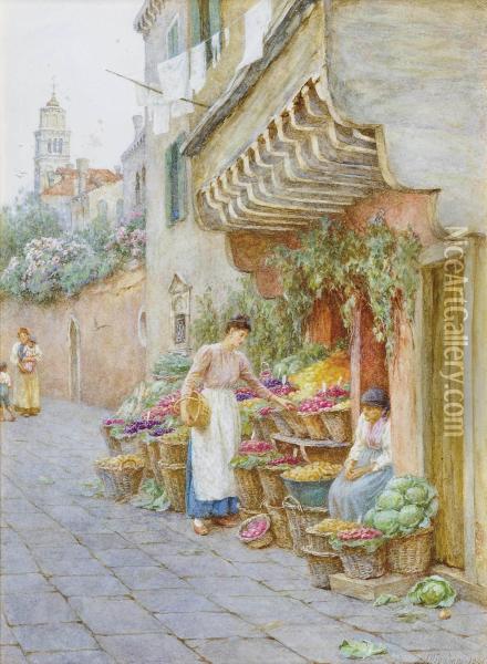 The Fruit And Vegetable Stall Oil Painting - Helen Mary Elizabeth Allingham