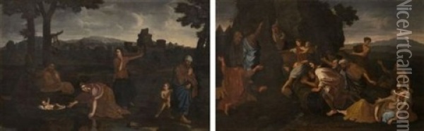 Moise Abandonne Aux Eaux (+ Moise Et Le Frappement Du Rocher; Pair) Oil Painting - Nicolas Poussin