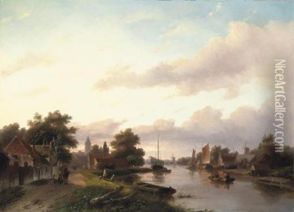 A Languid Afternoon Along The River Oil Painting - Jan Jacob Coenraad Spohler