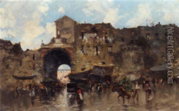 Market Scene, Naples Oil Painting - Oscar Ricciardi
