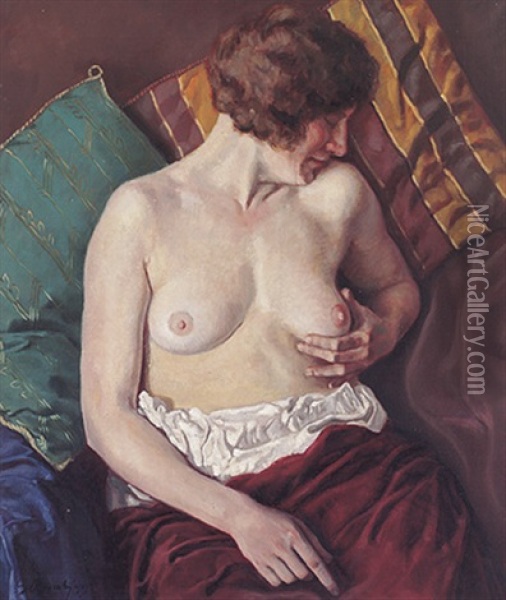 Sitzender Weiblicher Akt Oil Painting - Jakub Obrovsky