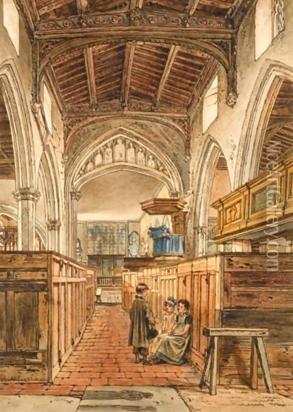 Children In Bushey Church Oil Painting - William Henry Hunt