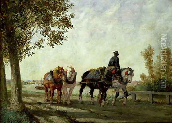 The Barge Horses Oil Painting - Jules Jacques Veyrassat