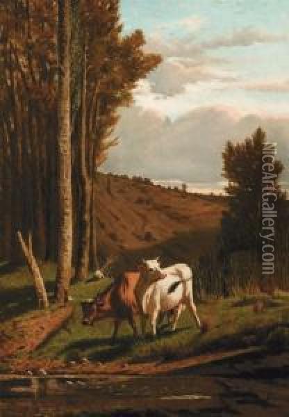 Mucche Oil Painting - Serafino Da Tivoli