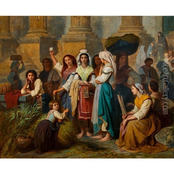 Italienische Marktszene Oil Painting - Antoine Auguste Ernest Hebert