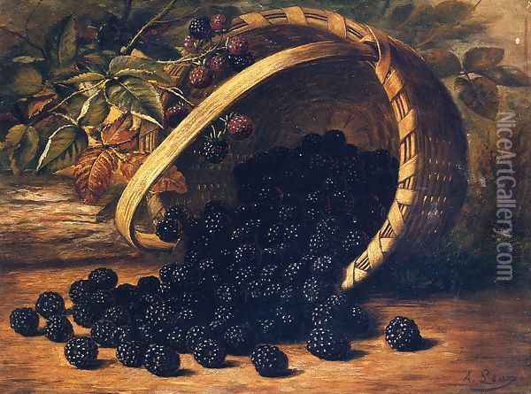 Blackberries in a Basker Oil Painting - August Laux