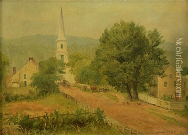 Village With Church Oil Painting - Asher Brown Durand