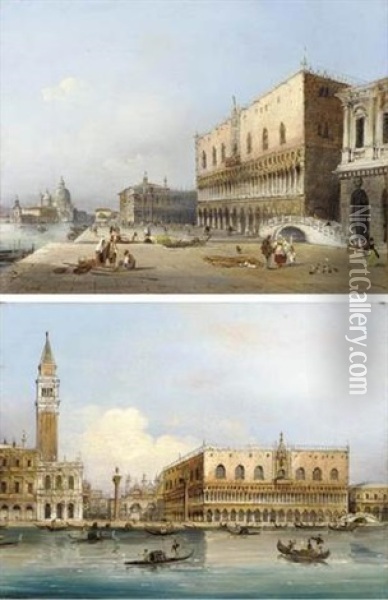 The Riva Degli Schiavoni With A View Of The Doge's Palace Oil Painting - Carlo Grubacs