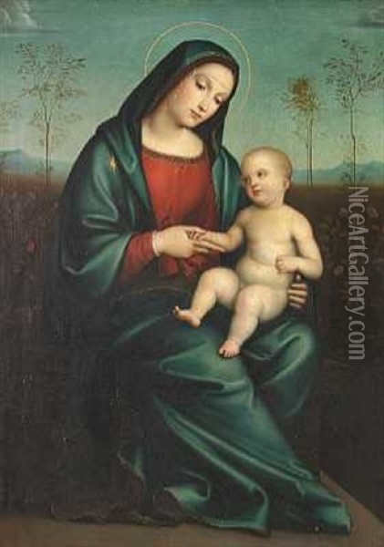 Madonna Med Barnet I Landskab Oil Painting - Francesco Francia
