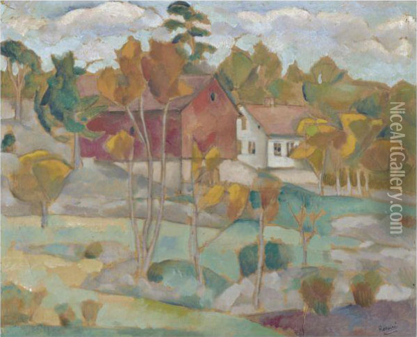 Farmhouse In The Autumn Oil Painting - Vladimir Baranoff-Rossine