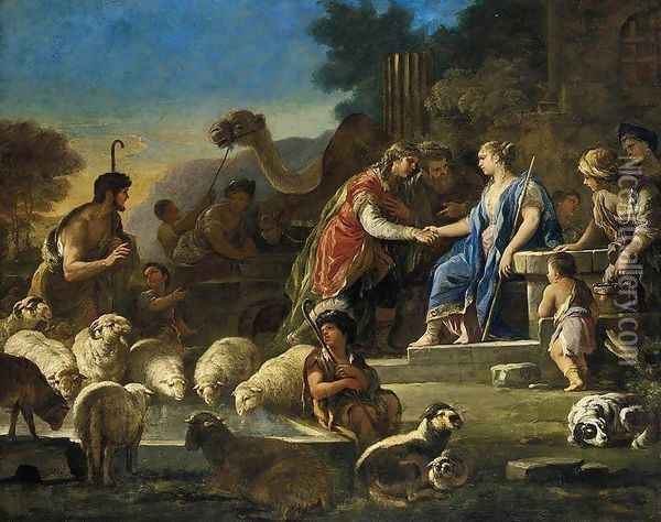 Jacob and Rachel at the Well c. 1690 Oil Painting - Luca Giordano