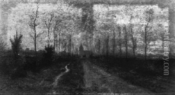 A Cart On A Country Road Leading To A Village Oil Painting - Adriaan Josef Heymans