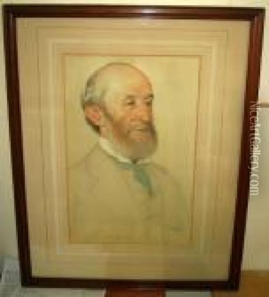 Portrait Of W.h. Gurney Salter, The Bearded Gentleman Wearing Ablue Cravat Oil Painting - William Strang