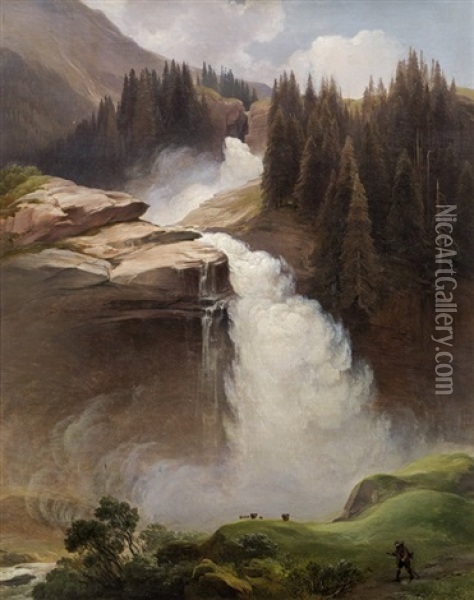 Krimmler Waterfalls Oil Painting - Johann Fischbach