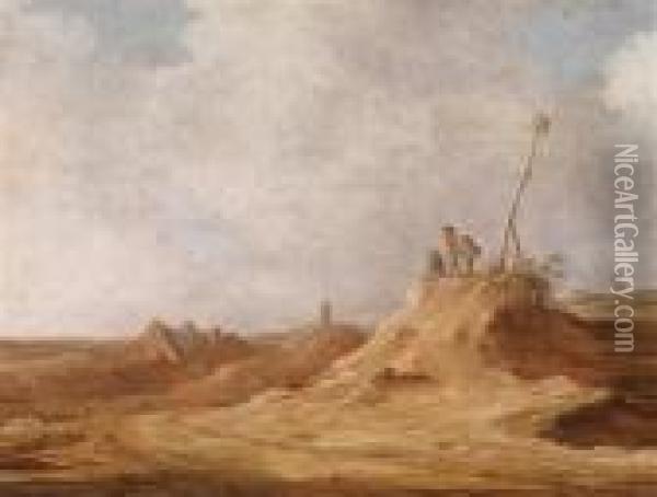Dunenlandschaft Mit Bauernhausern Und Drei Personen Oil Painting - Pieter De Molijn
