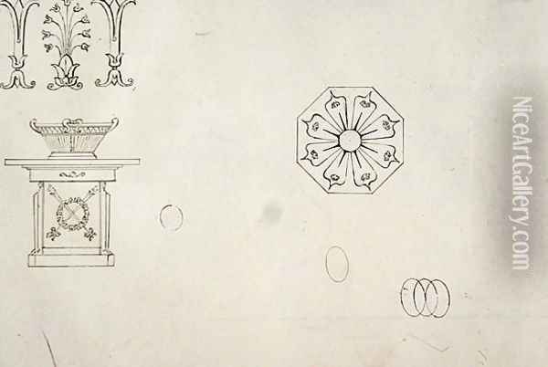 Design for moulded work decoration from Twenty one pen drawings of Decorative Details in Antique Style Oil Painting - Thomas Hope