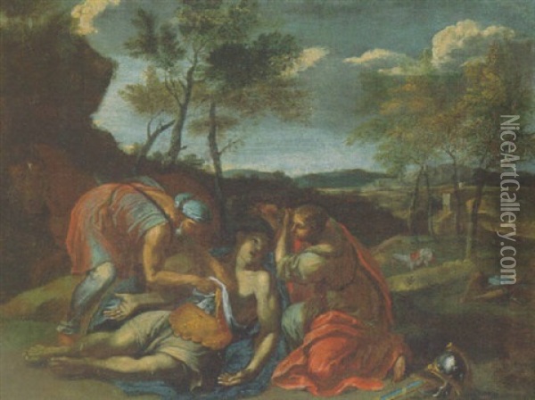Tancred And Erminia Oil Painting - Nicolas Poussin