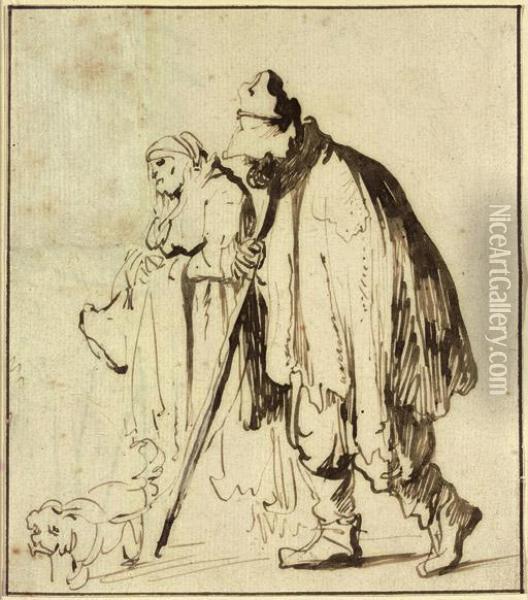 A Vagrant Couple With A Dog Oil Painting - Rembrandt Van Rijn