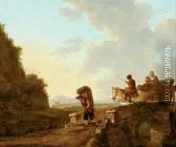 Paysage Aux Promeneurs Et Voyageurs Sur Un Pont Oil Painting - Jacob Van Stry