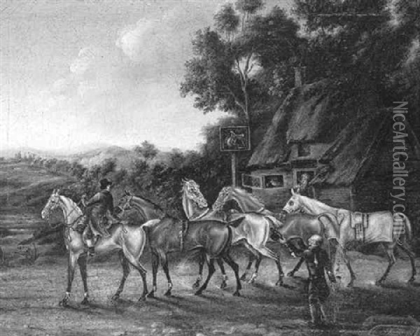 Racehorses At The Saddle Inn Oil Painting - James Freeman
