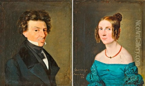 Johann Heinrich Ludwig Es Louise Georgina Henriette Behrens Portreja (pair) Oil Painting - Ferdinand Waldmueller