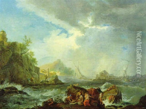 Schiffbruch Vor Einer Suedlaendischen Felsenkueste Oil Painting - Jean Francois Hue