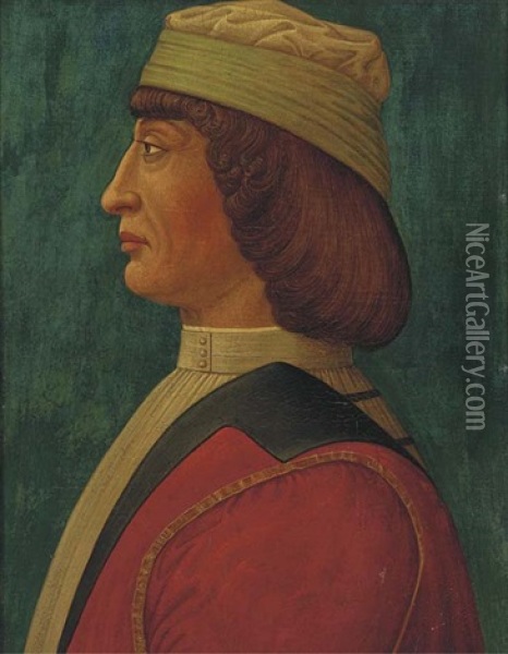 Portrait Of A Gentleman, Bust-length In Profile, Wearing A Green Cap And A Red Doublet Oil Painting - Piero della Francesca