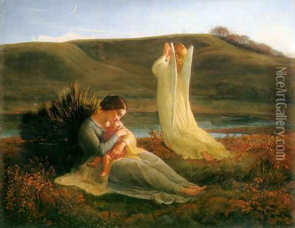 Le Poème de l'âme - L'Ange et la mère (The Poem of the Soul - The Angel and the Mother) Oil Painting - Anne-Francois-Louis Janmot
