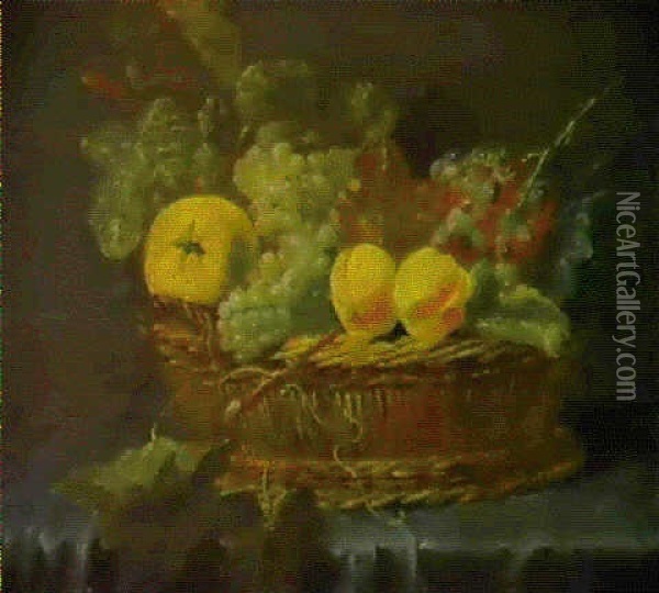 Nature Morte Au Panier De Raisins Avec Un Citron Et Des     Peches Oil Painting - Jan Fyt