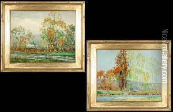 Two Spring Landscapes Oil Painting - William Otis Swett