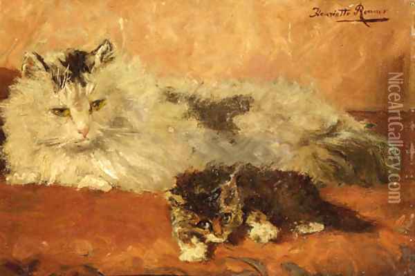 The watchful mother Oil Painting - Henriette Ronner-Knip