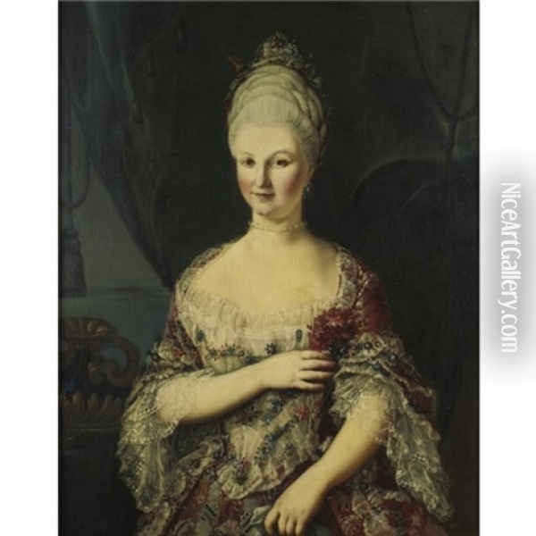 Portrait Of A Lady Holding A Carnation Oil Painting - Giuseppe Bonito